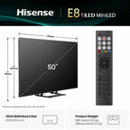 Hisense 50 Inch 50E8QTUK | 4K Mini LED QLED Dolby Vision Smart TV 144Hz