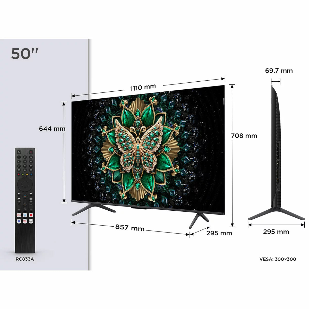 TCL 50 Inch 50C6K | 4K Mini LED QLED Dolby Vision Smart TV 144Hz